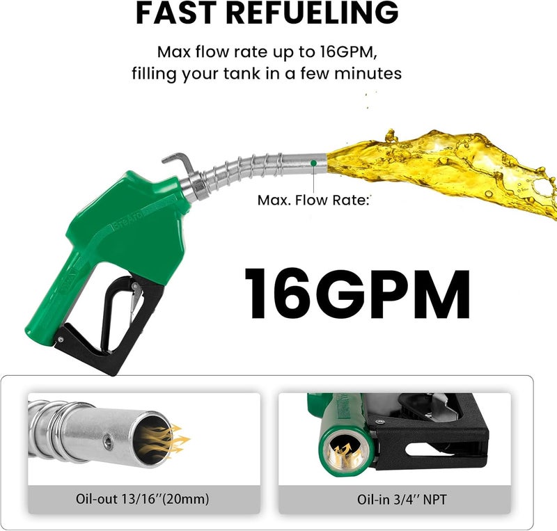 BreAro 3/4" NPT Automatic Fuel Nozzle with Hook, Gas Pump Handle Fuel Nozzle with 3-speed Padlock (9-16 GPM) for Gasoline, Diesel, Biodiesel up to B20, E15 & Kerosene - Image 4